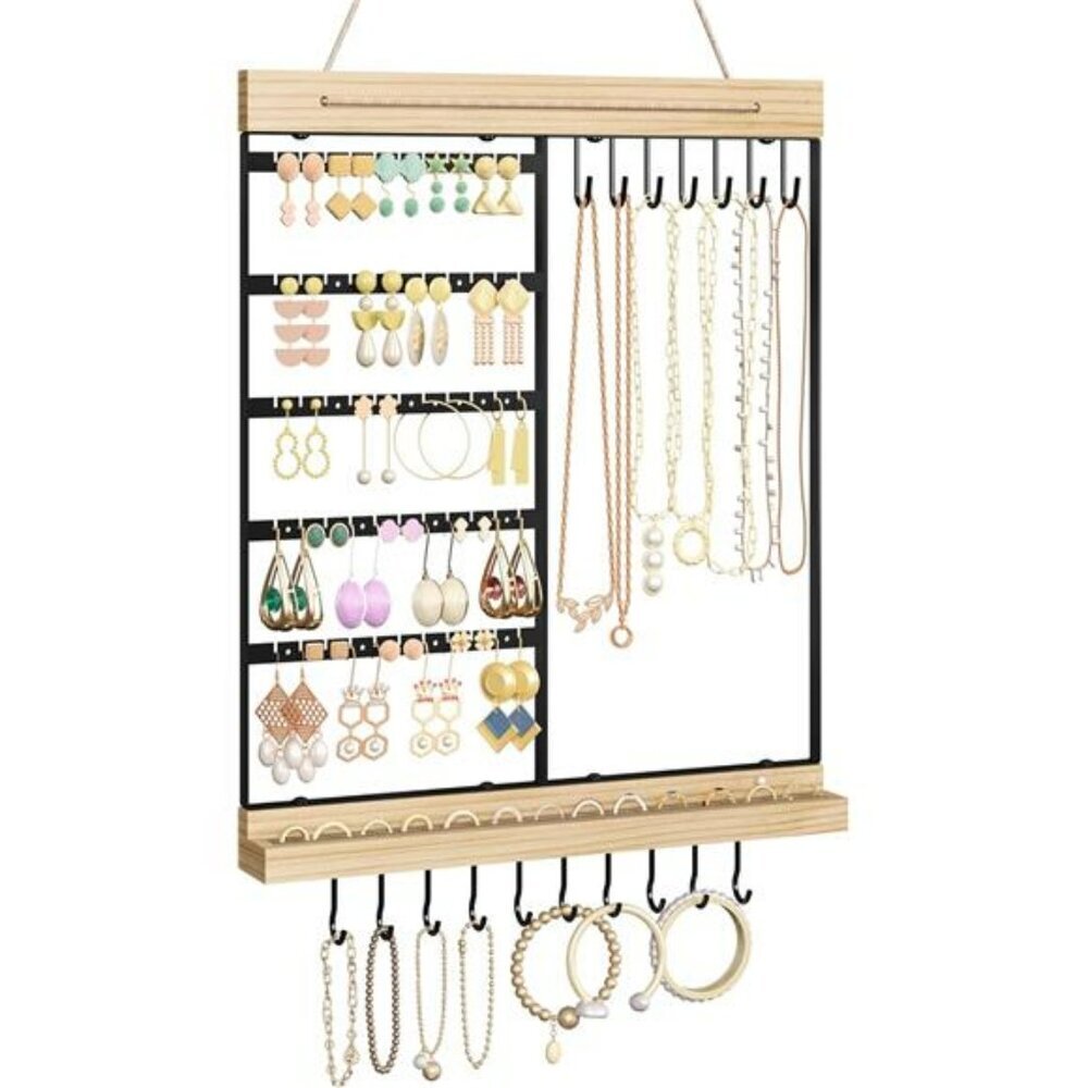 Wall Mounted Jewelry Organizer Earring Necklace Bracelet Ring Holder Rack